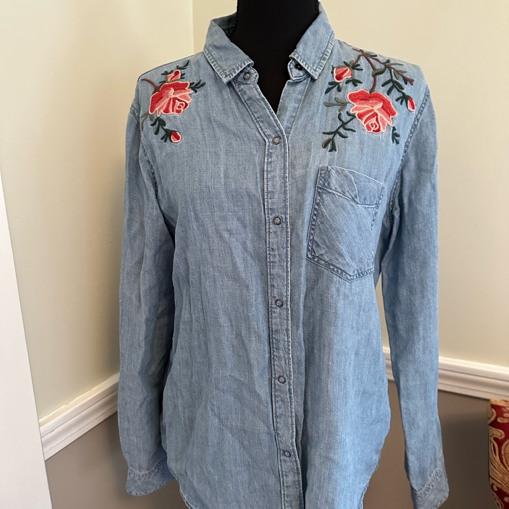 Rails Light Blue Shirt with flowers Signature Label  (B)💐🌺🌸